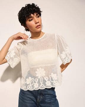 Buy ONLY Lace Top with Keyhole Back Online | Ajio.com