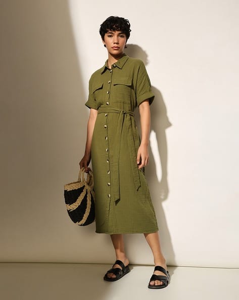 Buy ONLY Women Shirt Dress with Flap P... Online | Ajio.com