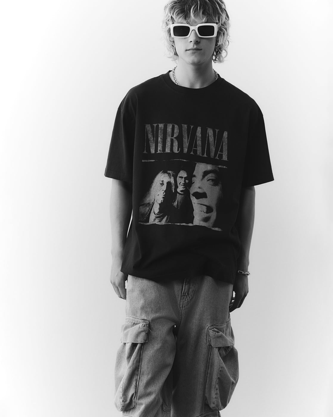 Men Nirvana Print Loose Fit Crew-Neck T-Shirt