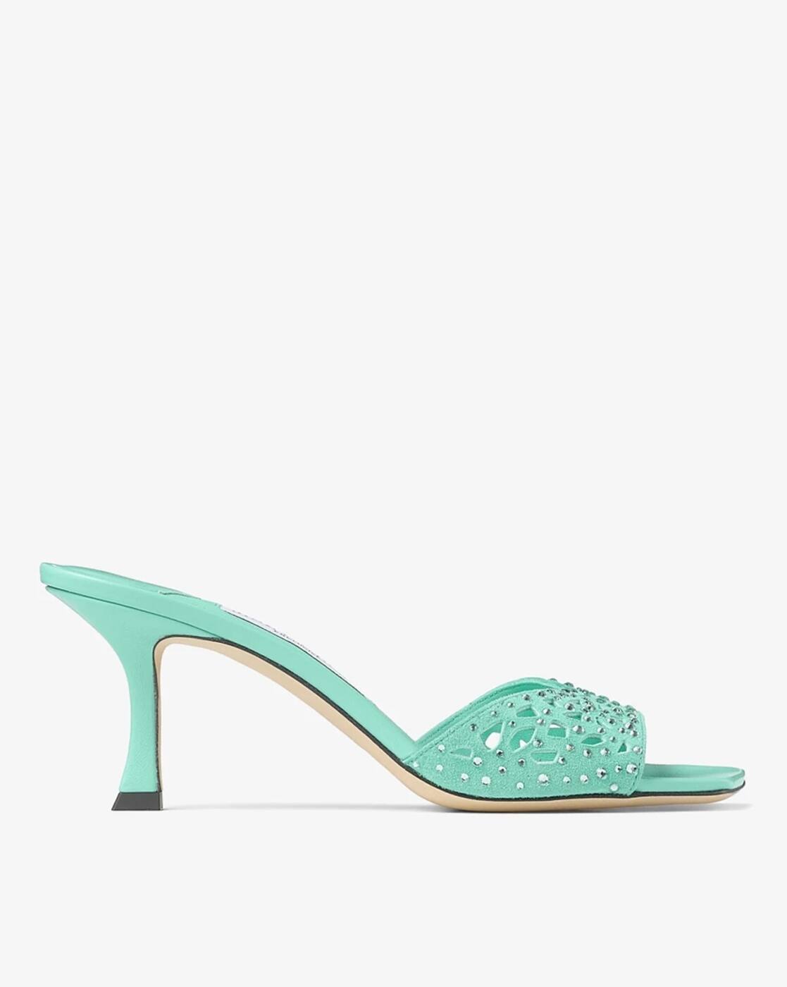 Buy Jimmy Choo Skye 70 Suede Crystal Kitten-Heeled Sandals | Green