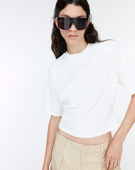 Women Shoulder-Pad Loose Fit Cotton T-Shirt