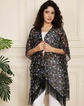 Women Floral Print Front Open Shrug