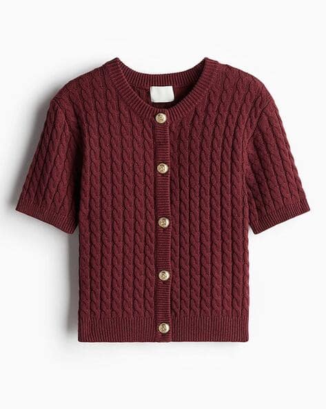 トップス Andequal unique button knit cardigan red Andequal unique button knit cardigan red トップス andequal unique