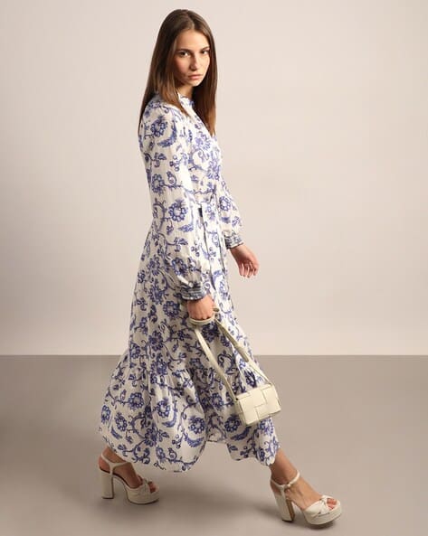 Vero Moda Women Floral Print Fit & Flare Dress with Tie-Up Belt