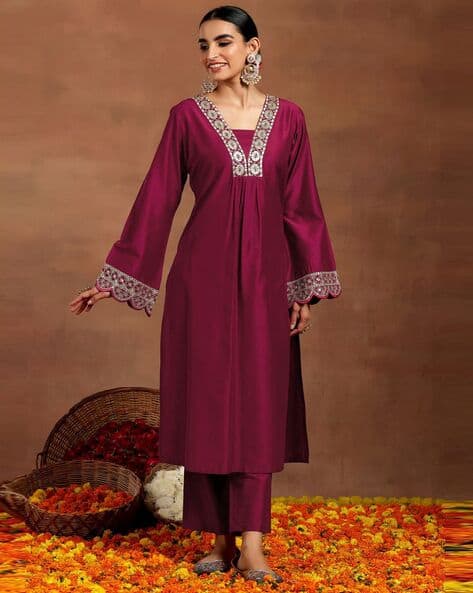 Gerua By Libas Women Embroidered Straight Kurta & Pants Set