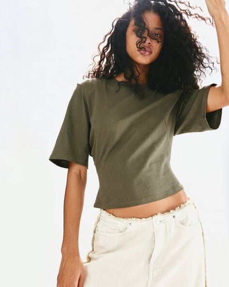 Women Shoulder-Pad Loose Fit Cotton T-Shirt