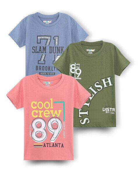 RASPY Pack of 3 Boys Typographic Print Crew-Neck T-Shirts
