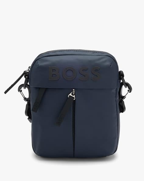 Buy BOSS Tonal Logo Faux Leather Reporter Bag Navy Blue Color