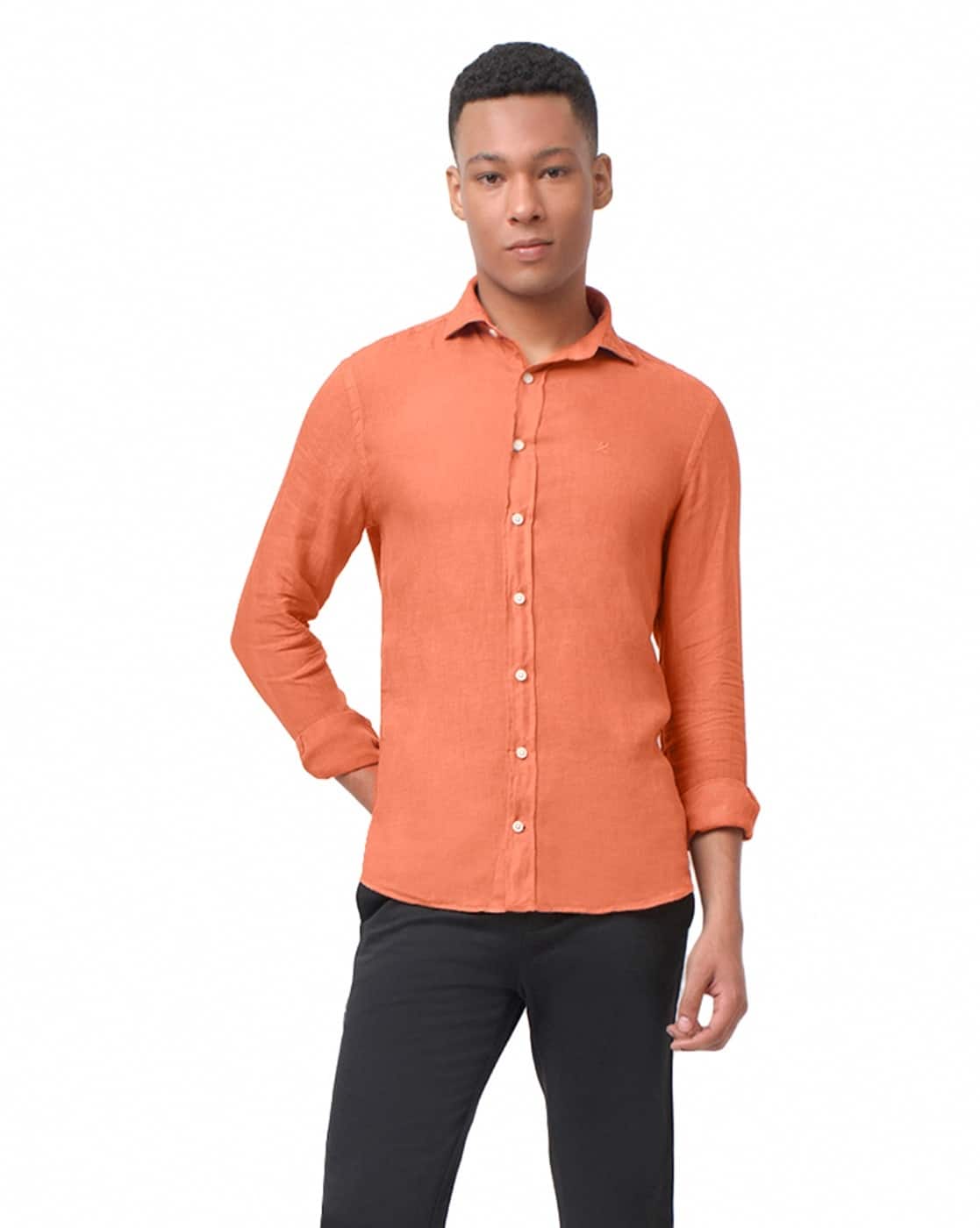 Buy Hackett London Men Slim Fit Linen Shirt | Rust Brown Color Men