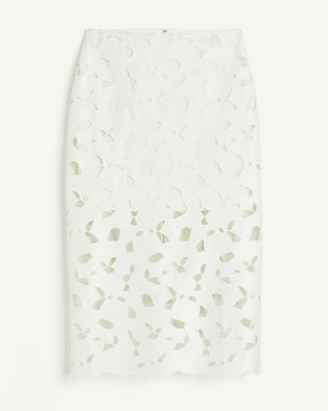 Women Broderie Anglaise Satin Skirt