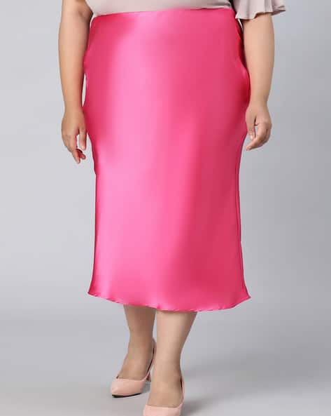 Women Plus Size Elasticated Long Satin Skirt
