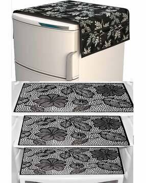 Pack Of 4 Floral Print Fridge Cover Fridge Mats 
