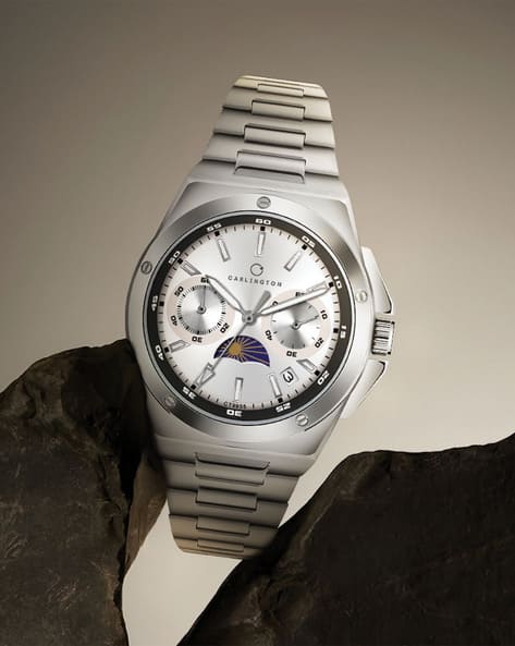 Carlington Men Legacy-9955-Silver Analogue Watch with Push-Button Clasp