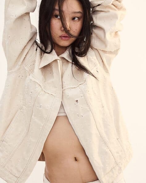 Women Cotton Worn-Look Twill Shacket