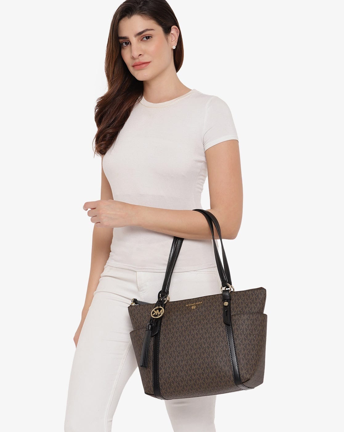 Buy Michael Kors Nomad Logo Tote Bag Brown Black Color Women