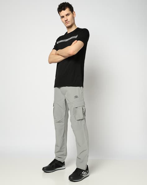 Men Logo Print Straight Track Pants with Cargo Pockets