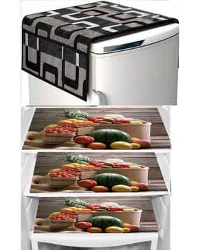 Pack Of 4 Graphic Print Fridge Cover with Fridge Mats