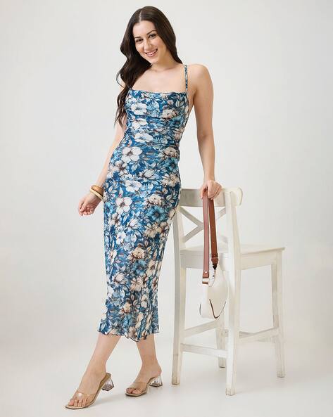 illusion floral ruched cowl neck midi dress Cider Illusion Floral Ruched Cowl Neck Midi Dress @@Cider