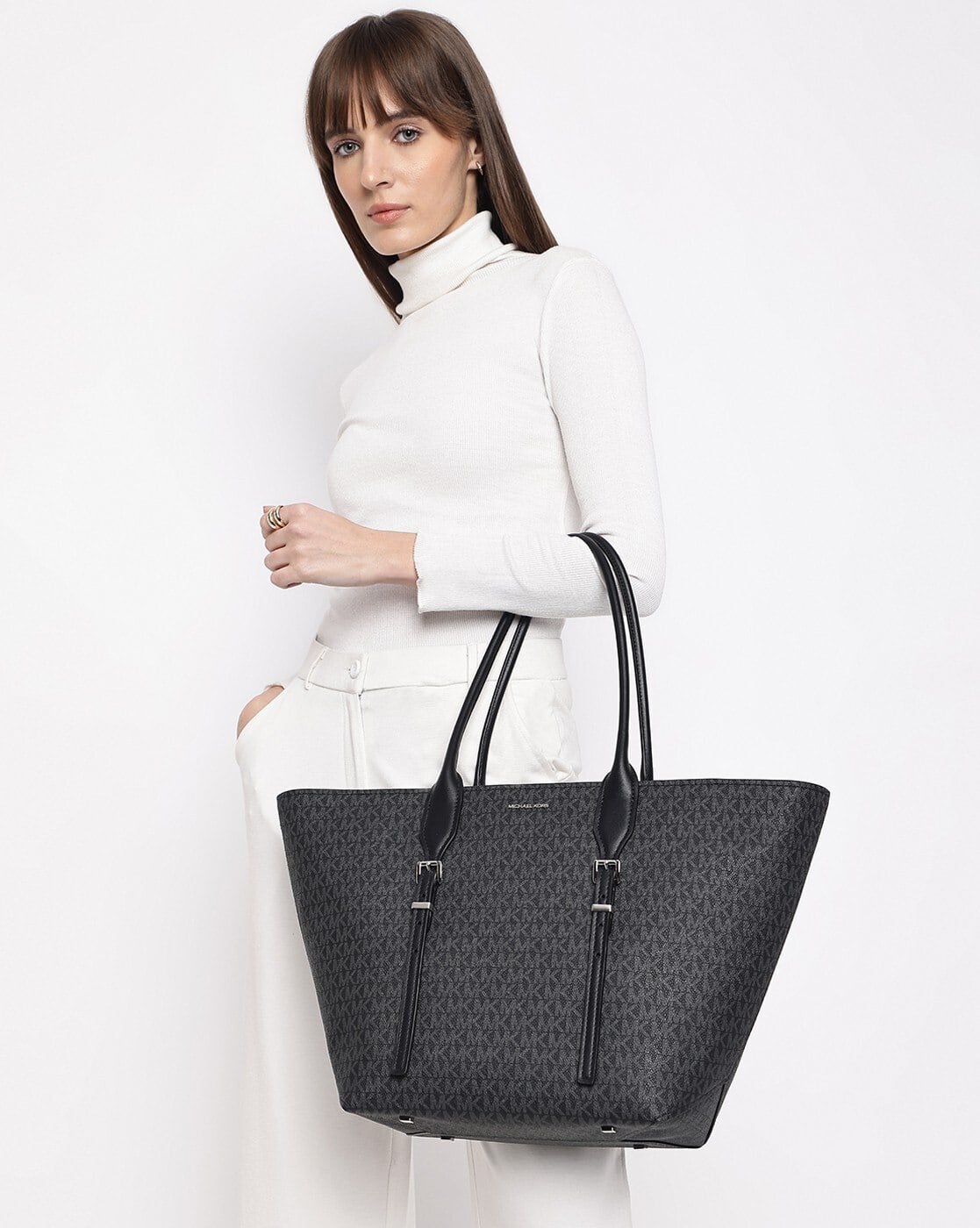 Buy Michael Kors Moore Large Buckle Tote Bag Black Color Women