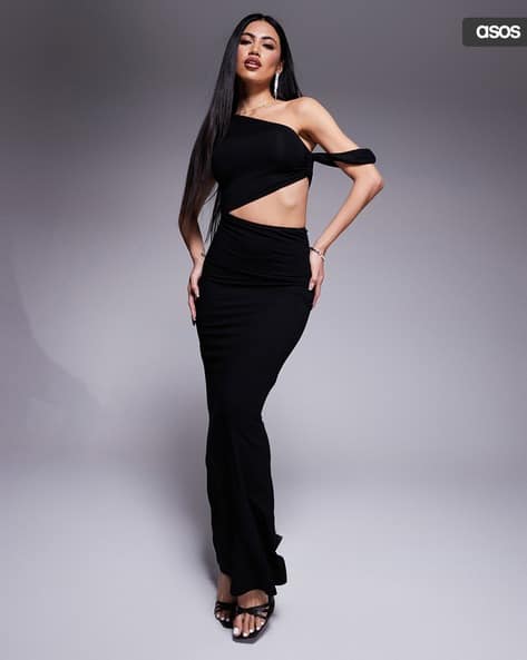 asos black asymmetric dress AX Paris Women's Black Asymmetric Cut Out Midi Dress main image 0
