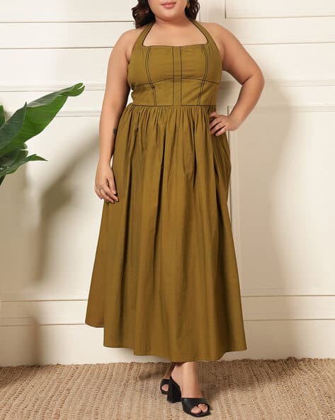Buy Olive green Dresses for Women by Deebaco Online | Ajio.com