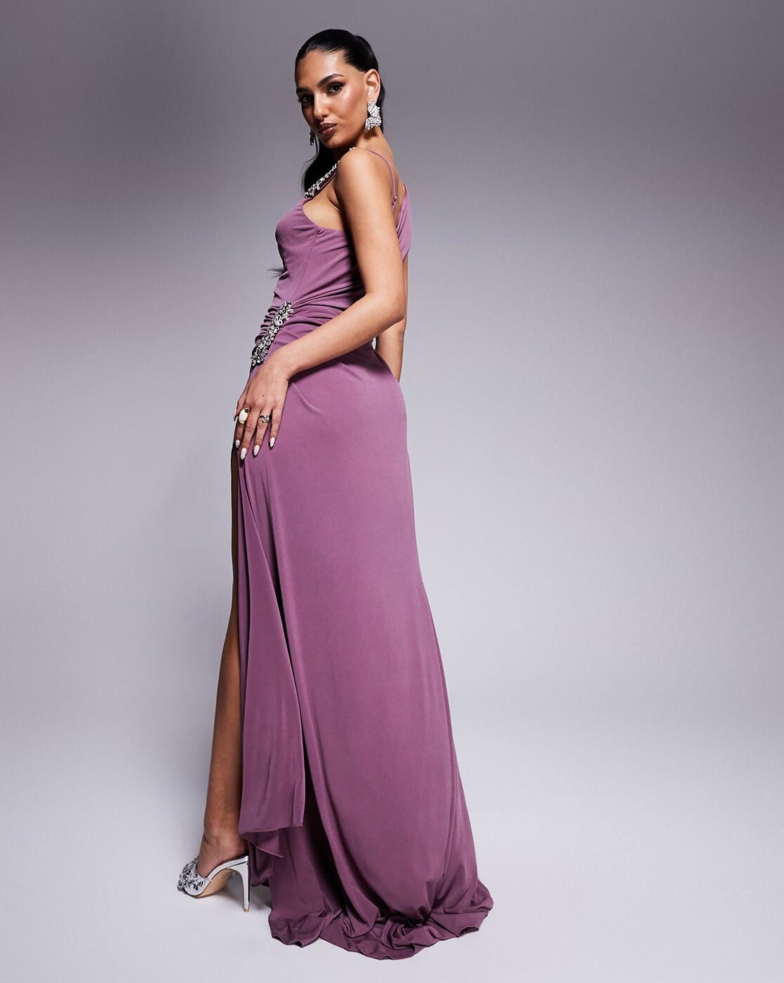 sachin and babi light blue dress Bagdley Mischka Chiffon pleated high-low embellished dress  Suze 12