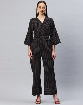 cottinfab Women Striped Jumpsuit with Belt-picture-12