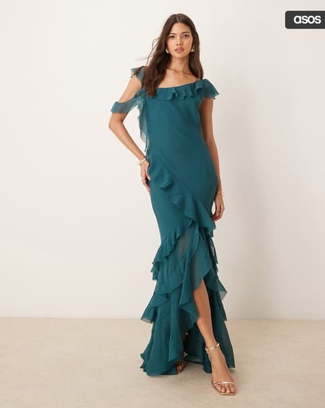 Women Asymmetric Shoulder Bias Cut Maxi Dress