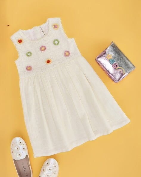 Girls Embroidered Fit Flare Cotton Dress