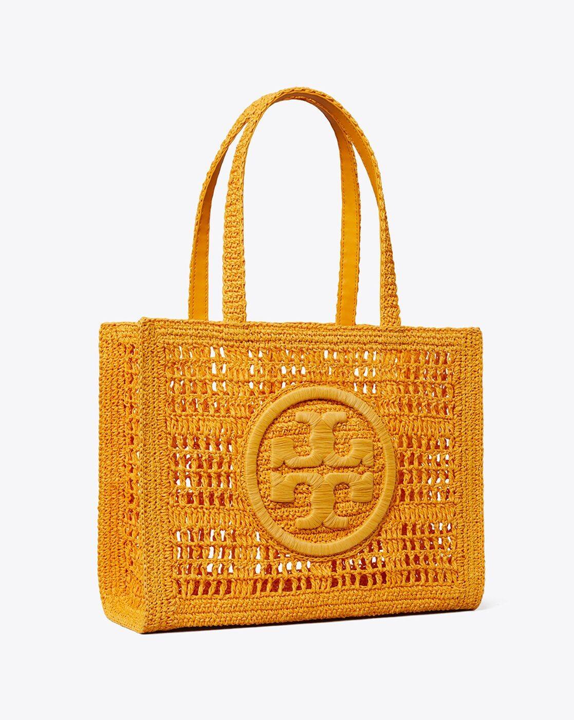 Tory Burch Ella かごバッグ トート ストローレザー イエロー Buy Tory Burch Small Ella Hand-Crocheted Tote Bag | Mustard Color
