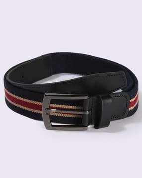 Men Striped Belt with Tang Buckle Closure