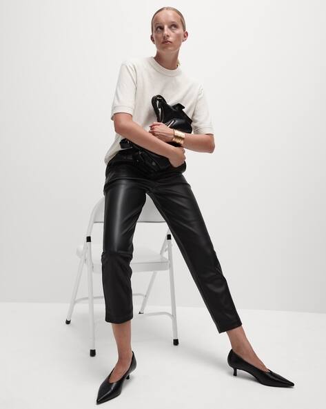 Leather Look Tapered Ankle Grazer Trousers