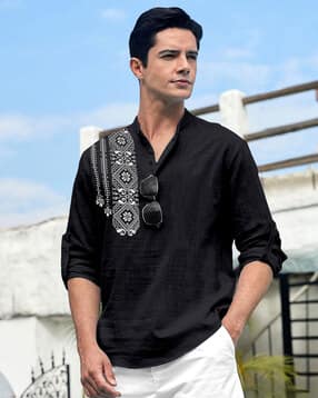 folgen Men Mandarin Collar Printed Short Kurta-picture-33
