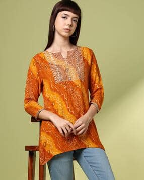 acai Women Bandhani Print Relaxed Fit Cotton Top-picture-47