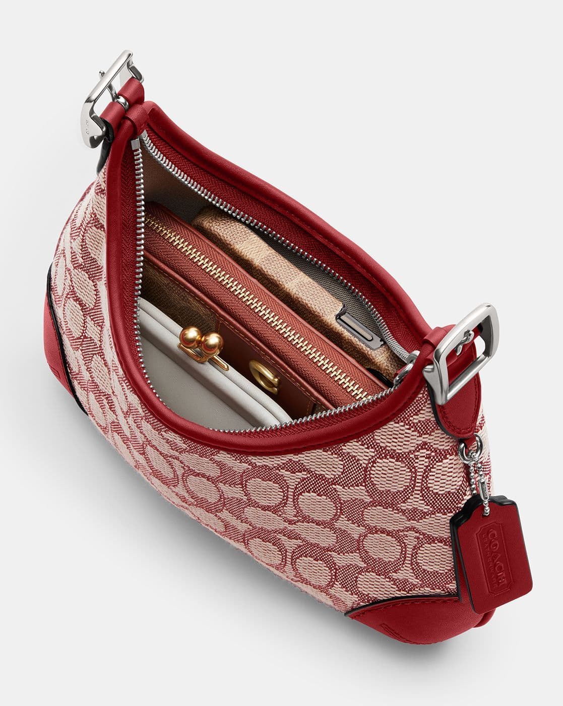 バッグ Coach Hobo Red Hand Bag Signature COACH Red Signature Soho Hobo Shoulder Bag Suede Leather