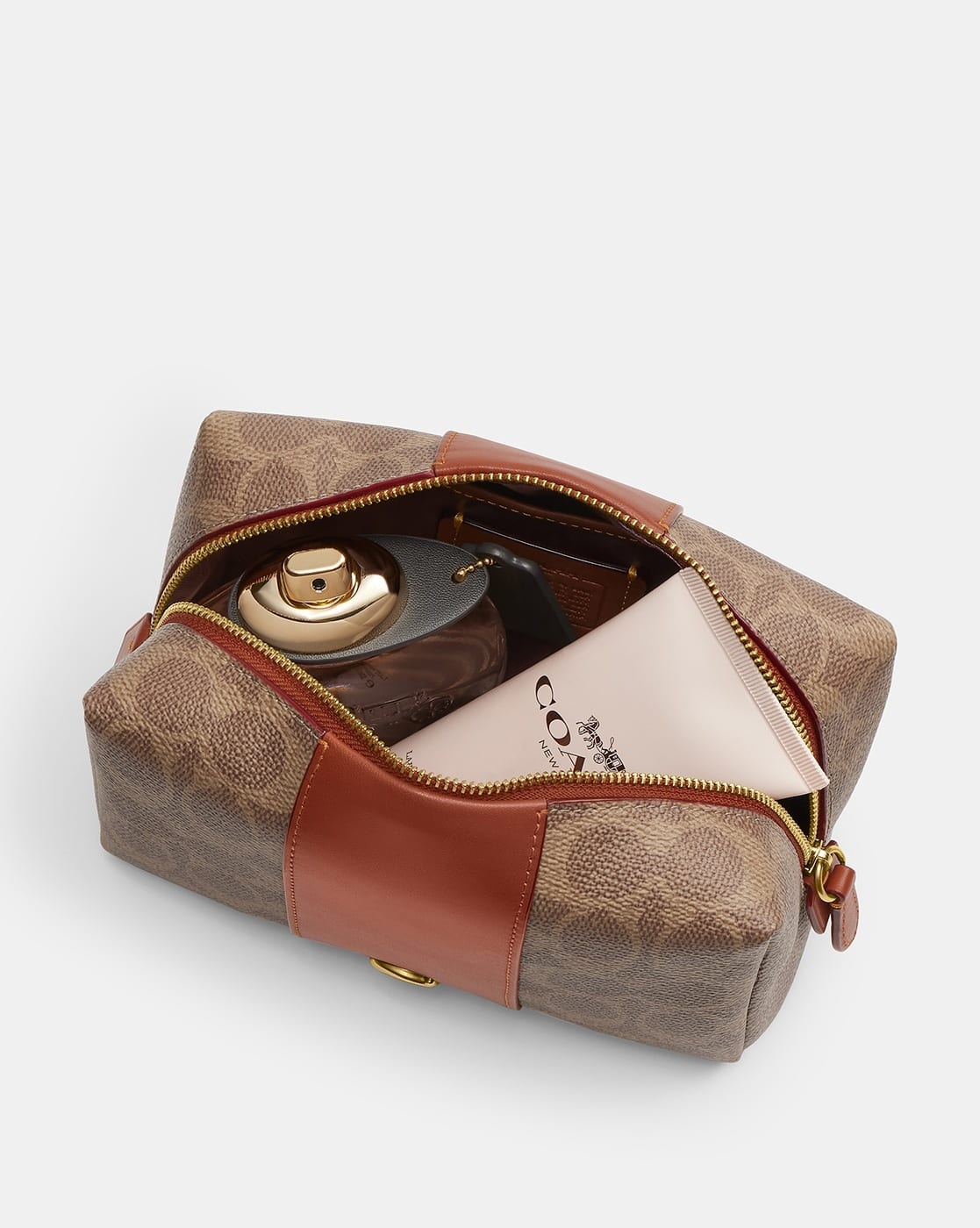 バッグ COACH Accessory Pouch Signature gold Buy Coach Signature Canvas Essential Cosmetic Pouch | Brown Color