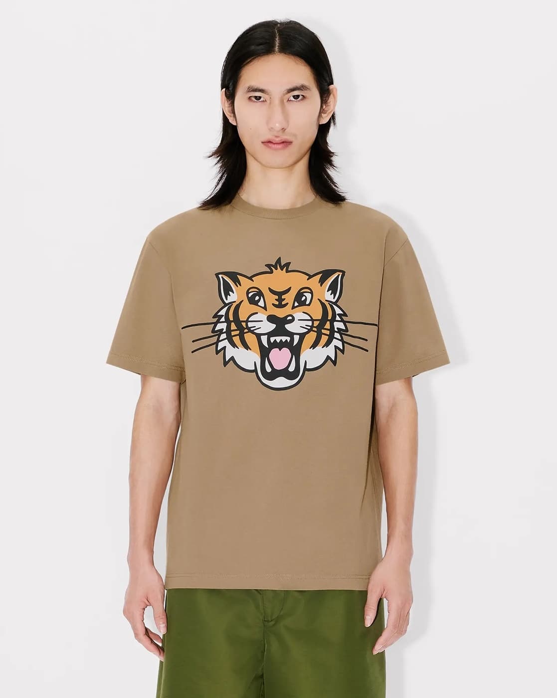 Buy KENZO Happy Tiger Crew-Neck T-Shirt | Tan Color Men
