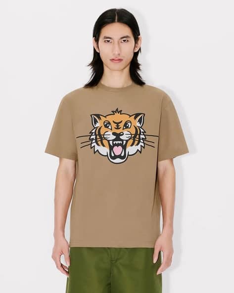 Buy KENZO Happy Tiger Crew-Neck T-Shirt | Tan Color Men