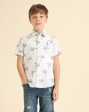u.s. polo assn. Boys Printed Relaxed Fit Shirt with Spread Collar-picture-44