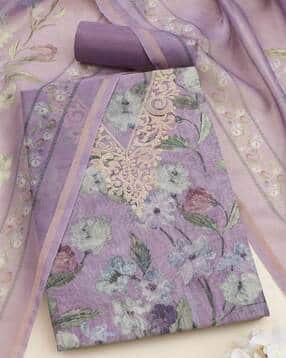 Women Chanderi Floral Unstitched Dress Material