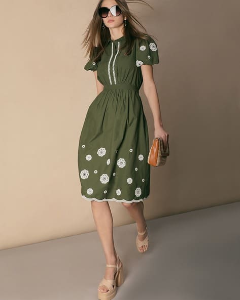 Women Floral Embroidered Midi Fit & Flare Dress Women Floral Embroidered Midi Fit & Flare Dress