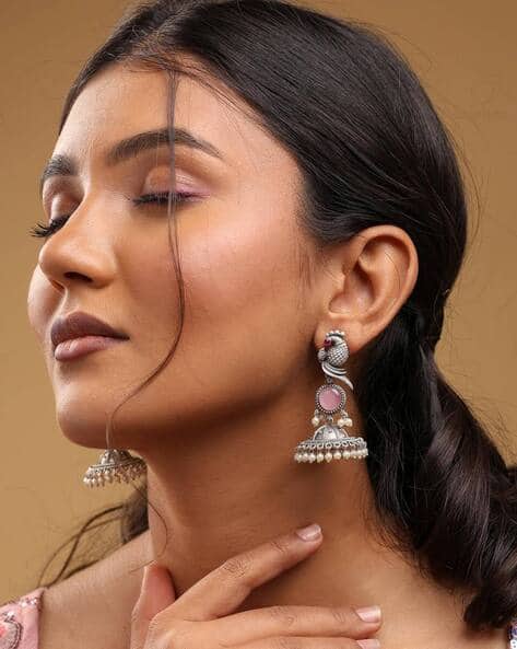 Zoey  Women Silver Plated Oxidized Parrot Jhumka Earrings