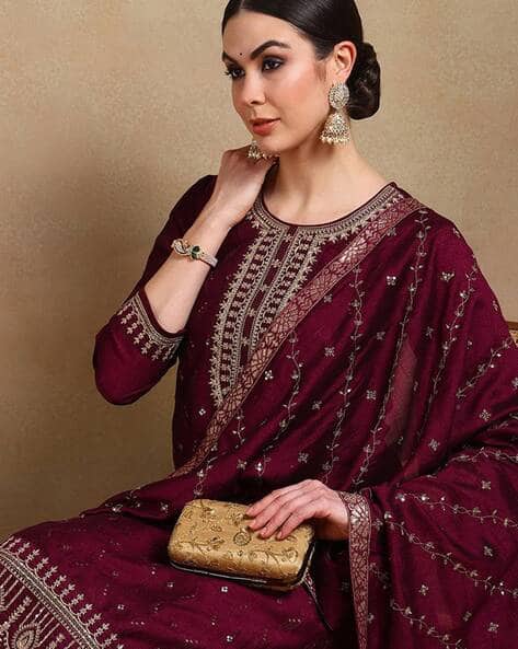 Women Embroidered Straight Kurta Set with Dupatta