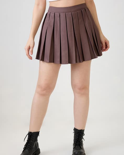 Knee Skirt Pleated Mini Skirt Womens High-Rise Pleated Mini