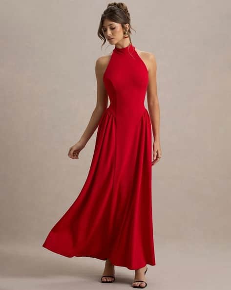 Women Fit Flare Halter-Neck Dress