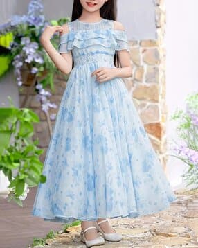 Girls Floral Print Fit & Flare Dress-image-40