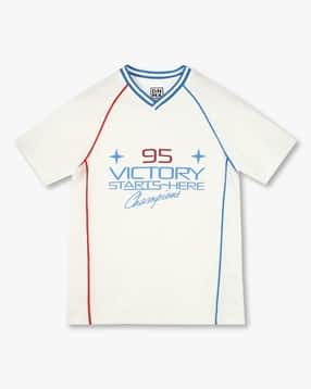 Boys Typographic Print V-Neck T-Shirt with Contrast Tipping