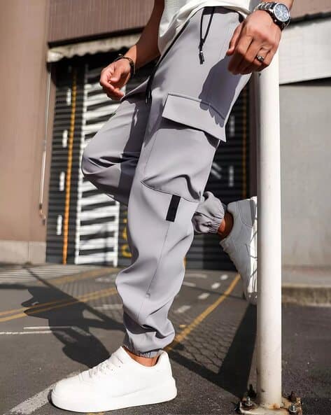 JUMP CUTS Men Straight Track Pants with Cargo Pockets