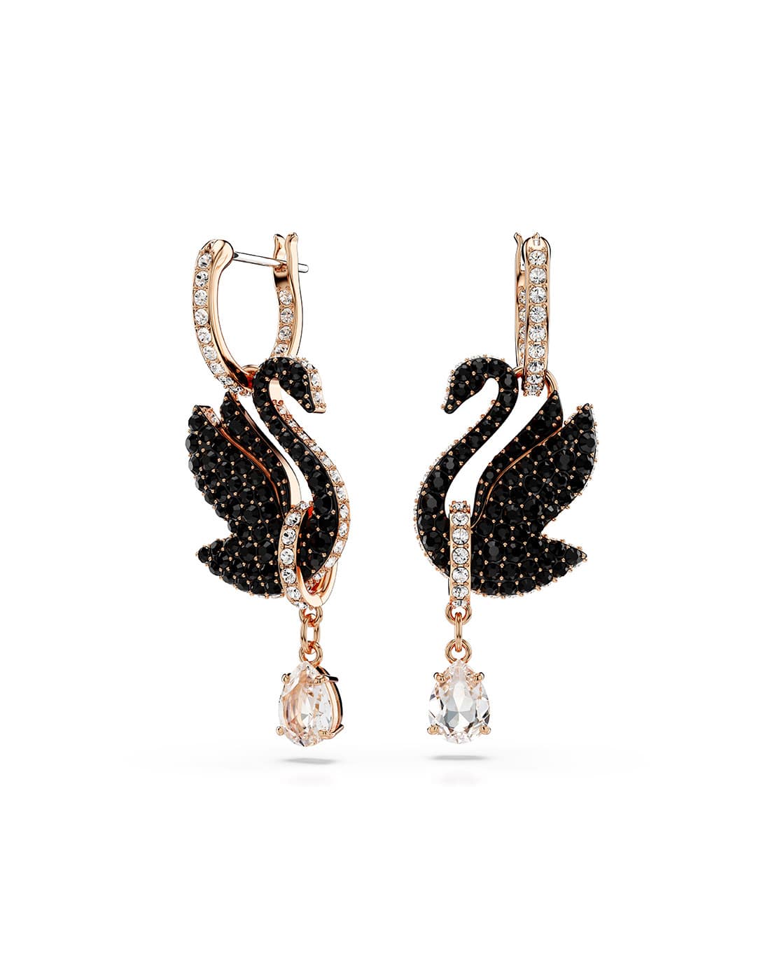Rose Gold-Plated Stone-Studded Swan Drop Earrings