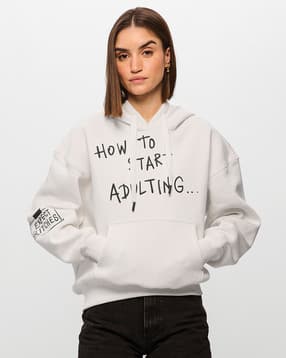 the souled store Women Typographic Print Hoodie with Kangaroo Pocket-picture-30